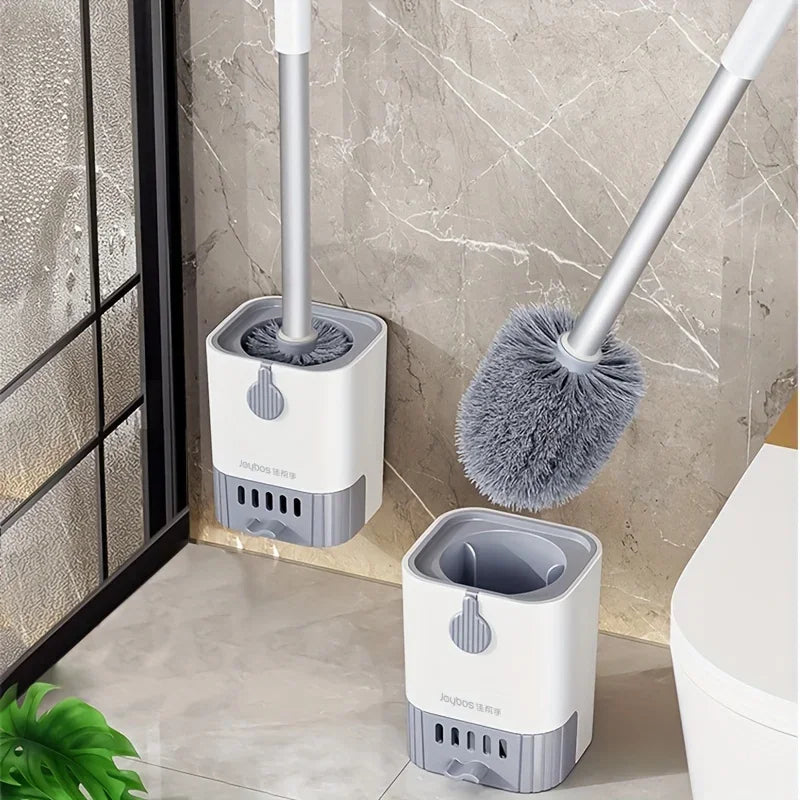 Flexible Rim-Cleaner Toilet Brush Set Long Handle Wall-Hanging Bathroom Scrubber