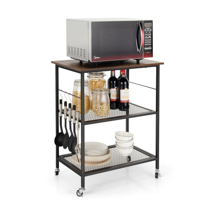 Rolling Microwave Cart 3-Tier Utility Rack (Brown)