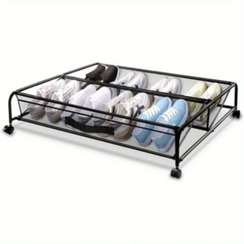 Underbed Shoe Storage Organizer Cabinet with Wheels and Breathable Mesh for Home Dorm