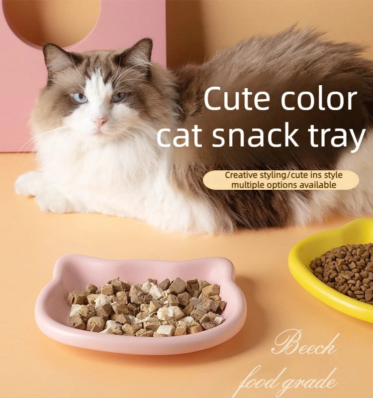 Ergonomic Dwarf Cat Food Plate Low-Profile Dish for Flat-Faced Cats (Yellow)