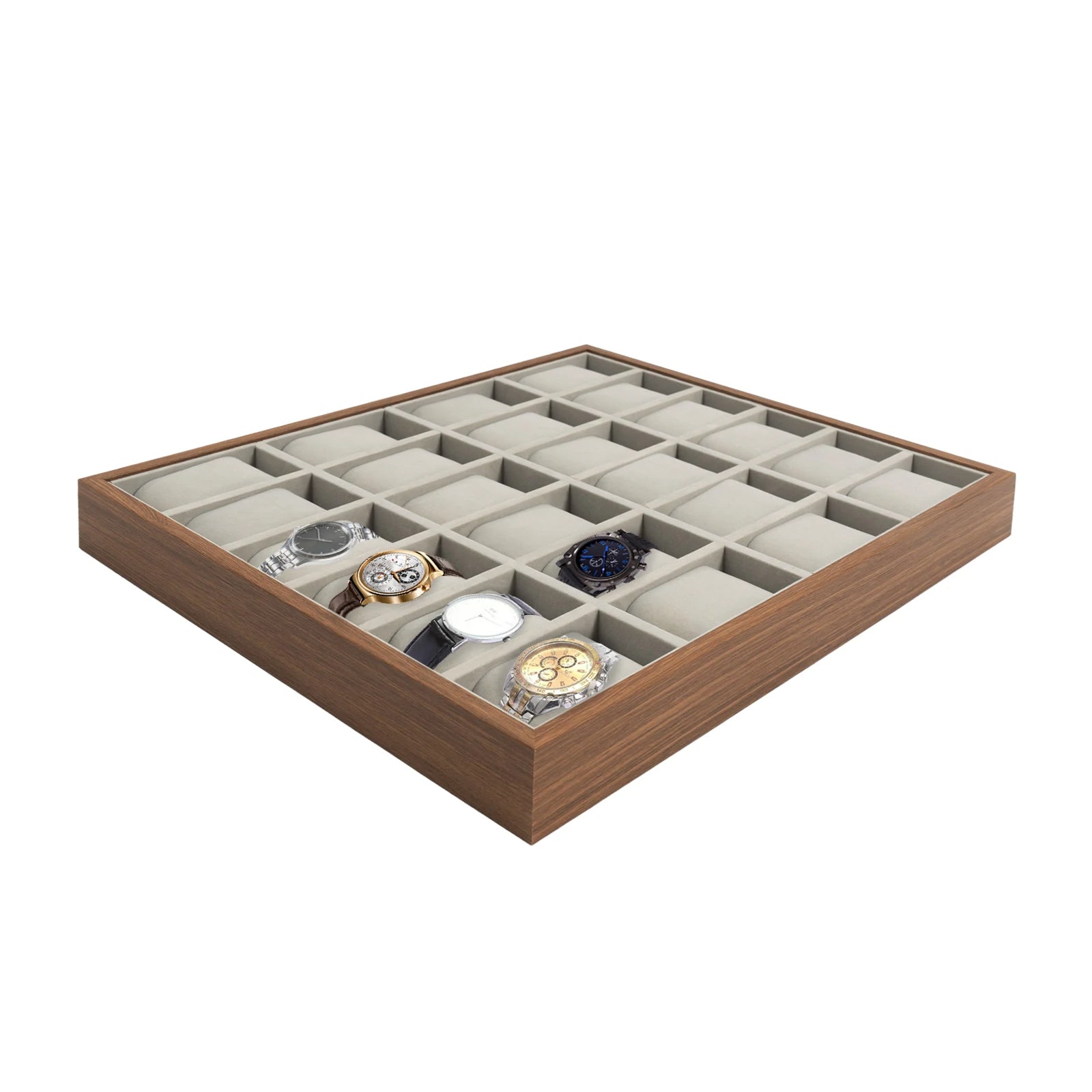 Luxury Watch Organizer 24-Compartment Walnut Finish