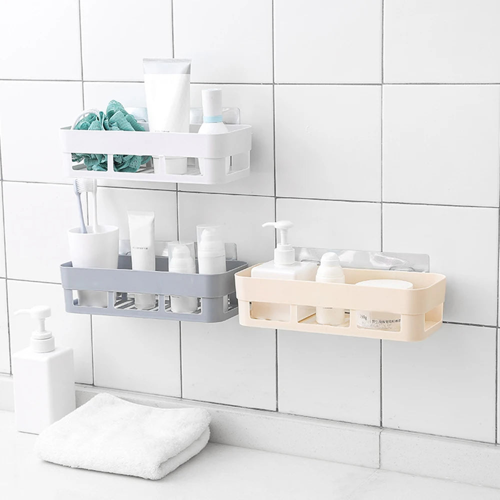 Adhesive Storage Rack Corner Shower Shelf & Kitchen Bathroom Organizer (White)