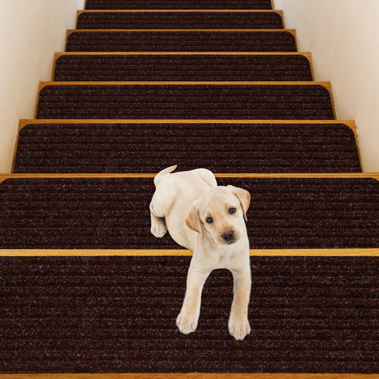 Slip-Resistant Stair Treads 15-Pack Soft Carpet Stair Treads (Brown)