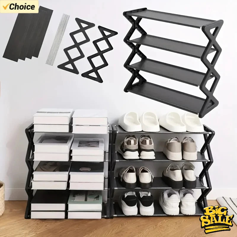 4-Tier X-Frame Shoe Rack, Space-Saving Stackable Shoe Organizer, Multi-Level Shoe Storage Shelf for Entryway, Porch, Bedroom &amp; Living Room