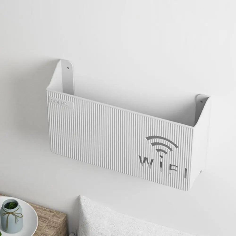 Wireless Wifi Router Storage Box Wall Mount Decor (White)