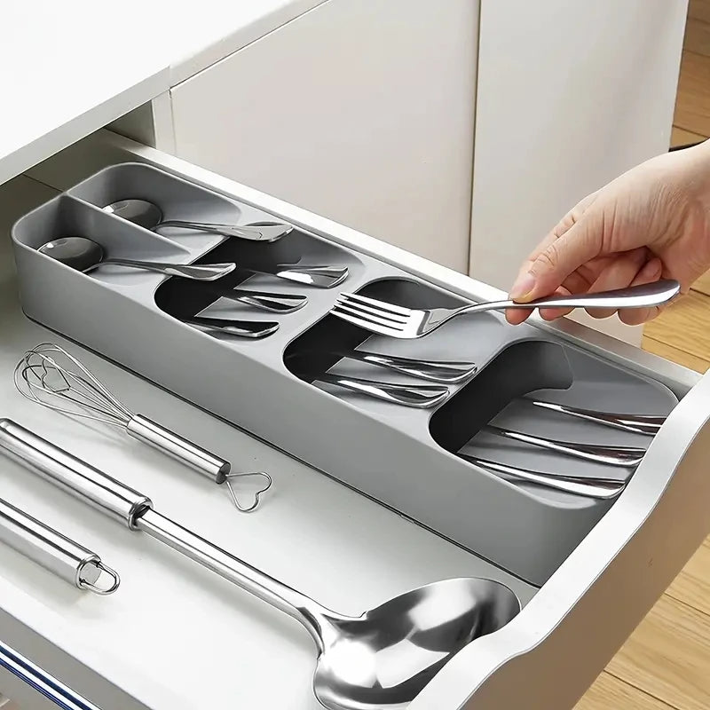 Multipurpose Cutlery Storage Tray Fork Spoon Knife Organizer (Gray)