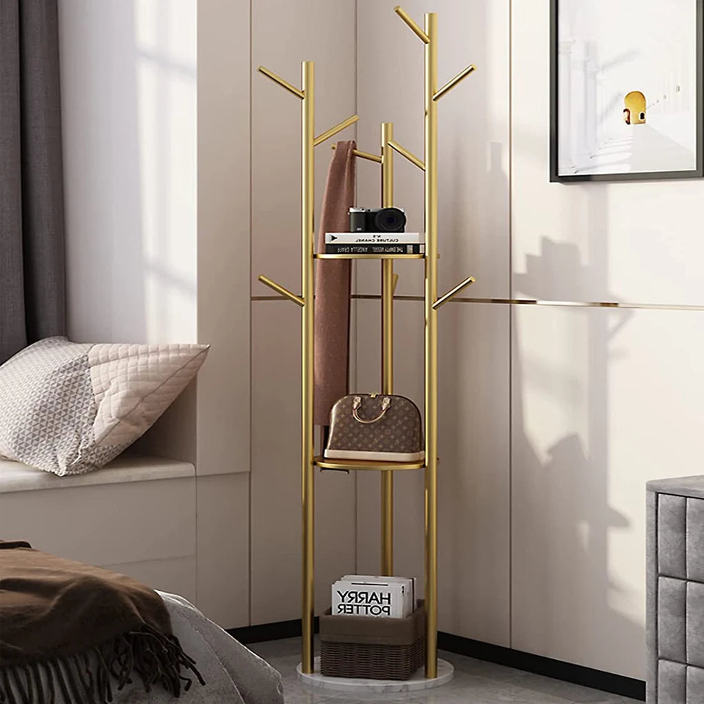 Tall Gold Metal Coat Rack Stand Heavy Duty Marble Base Clothes Hanger