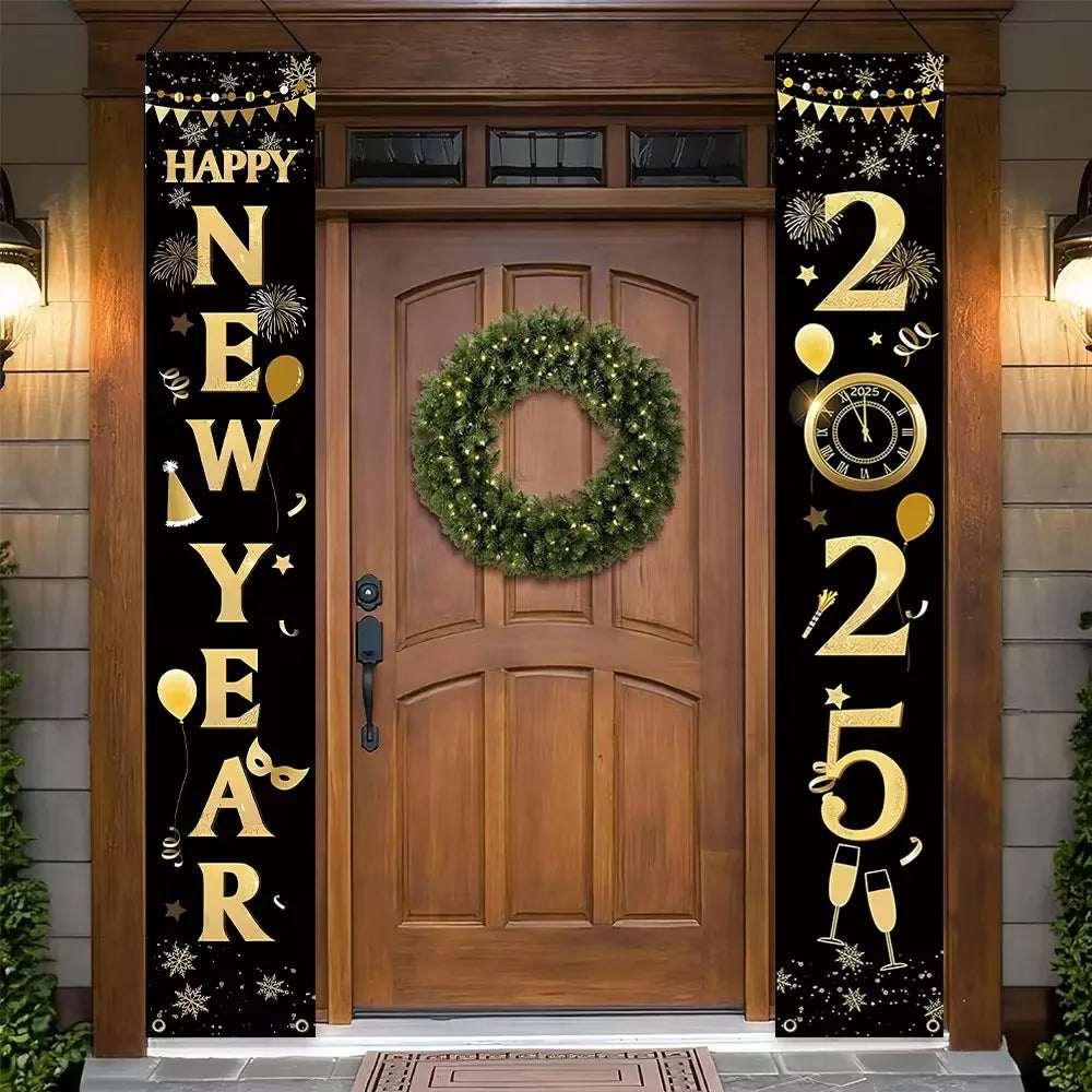 2025 Happy New Year Door Banner New Year Porch Banner Signs