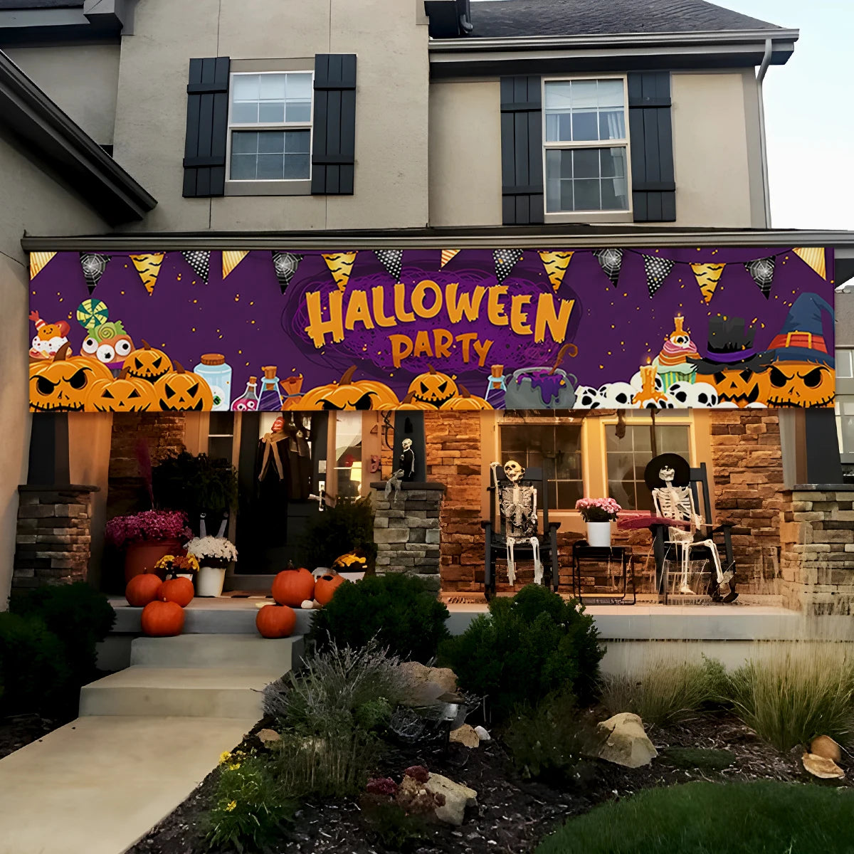 Halloween Hanging Banner with Pumpkins for Halloween Decoration (Deep Sapphire)