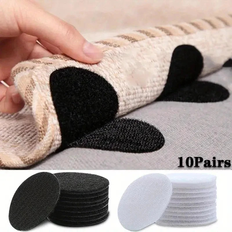 Strong Carpet Tape Double-Sided 10 Pairs Anti-Curling Rug Grippers (Black)