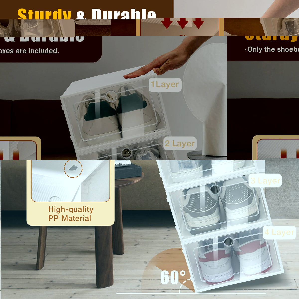 Transparent Foldable Shoe Organizer Bins 24PCS