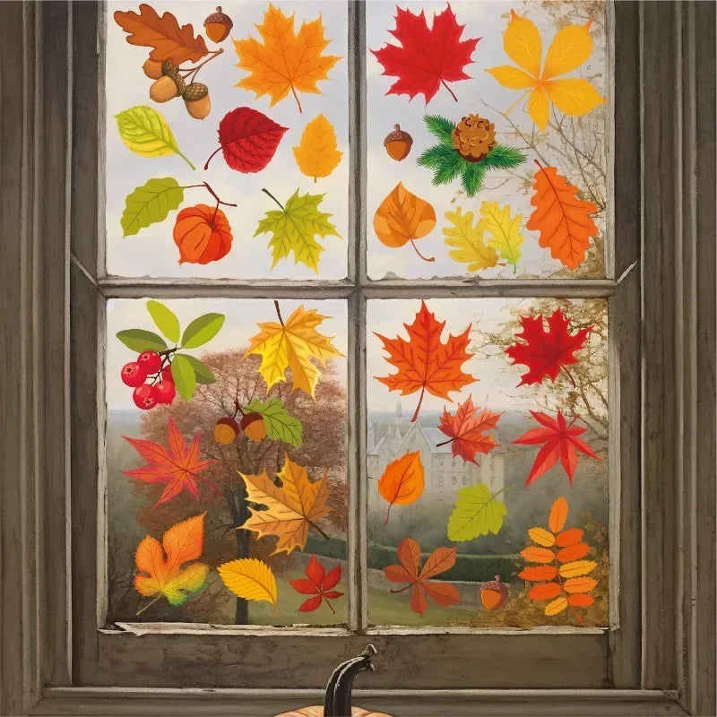 Thanksgiving Fall Leaves Window Clings, 64 Pieces