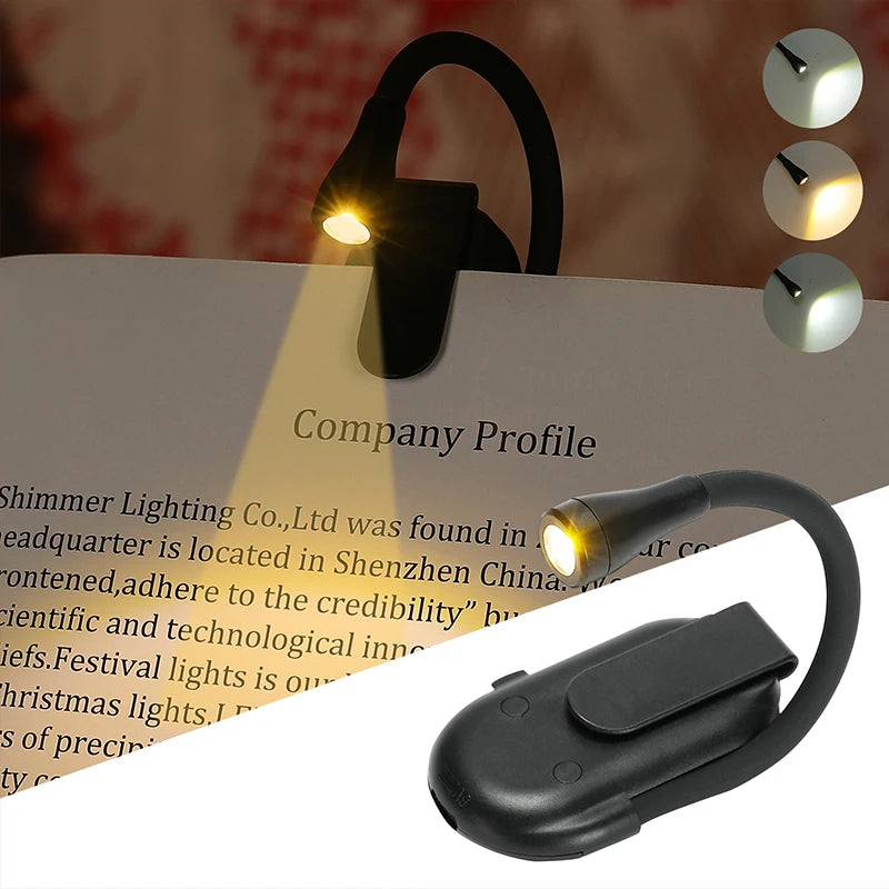 Rechargeable Clip-On Book Light 1PC Foldable Mini LED Reading Lamp with Eye Protection (Black)