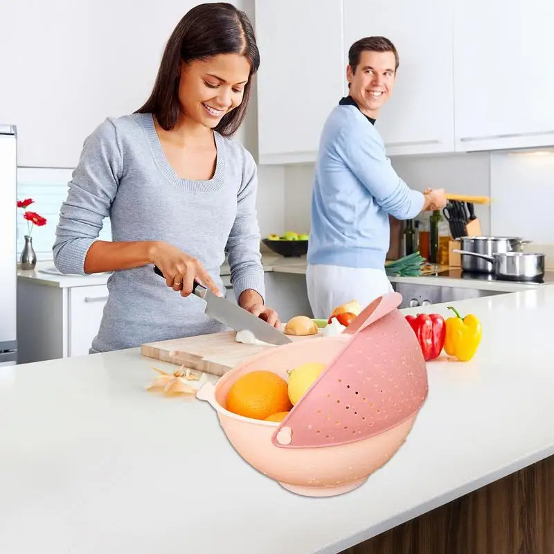 Vegetable Strainer Colander Bowl Kitchen Drain Basket (Pink)