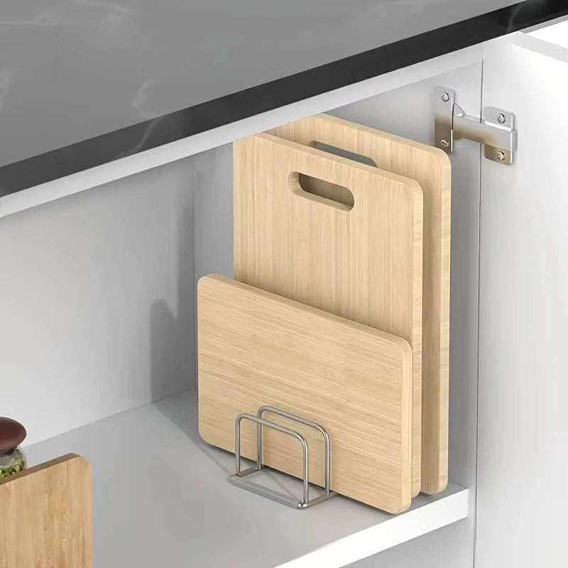 Stainless Steel Pot Lid Organizer &amp; Cutting Board Rack, Heavy-Duty Countertop Kitchen Storage Organizer, Space-Saving Lid Holder &amp; Cutting Board Stand