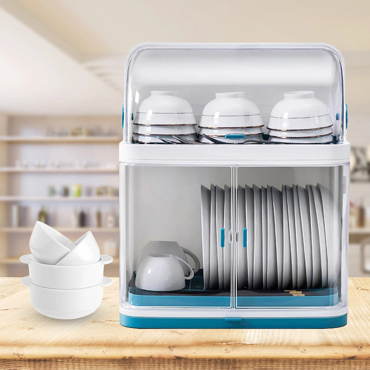 2-Tier Portable Dish Drying Rack with Lid Cutlery Holder