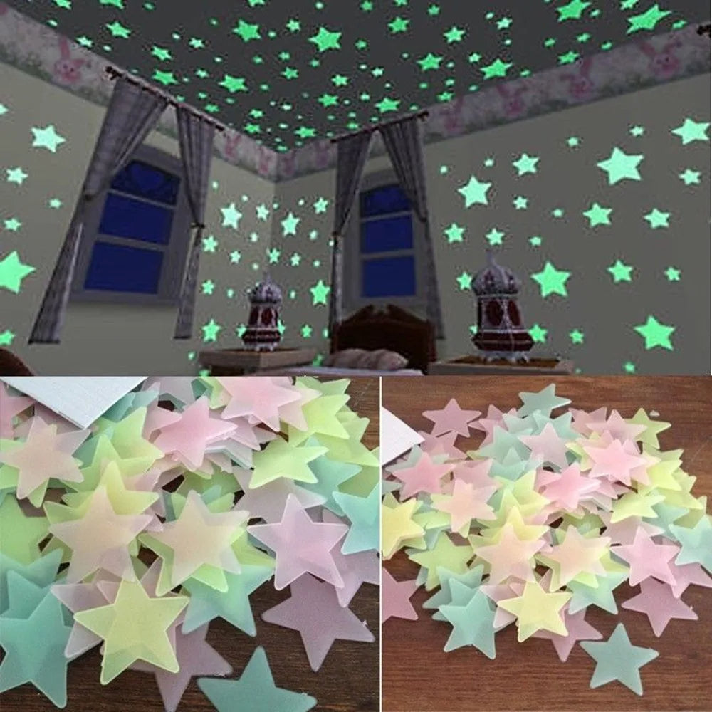 Fluorescent Glow in the Dark Stars 100pcs Wall Stickers for Kids Rooms