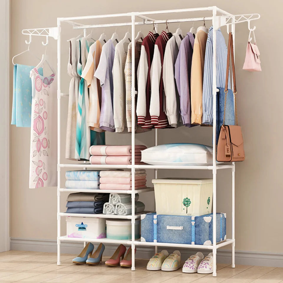 Metal Freestanding Multifunctional Clothes Wardrobe and Shoe Organizer