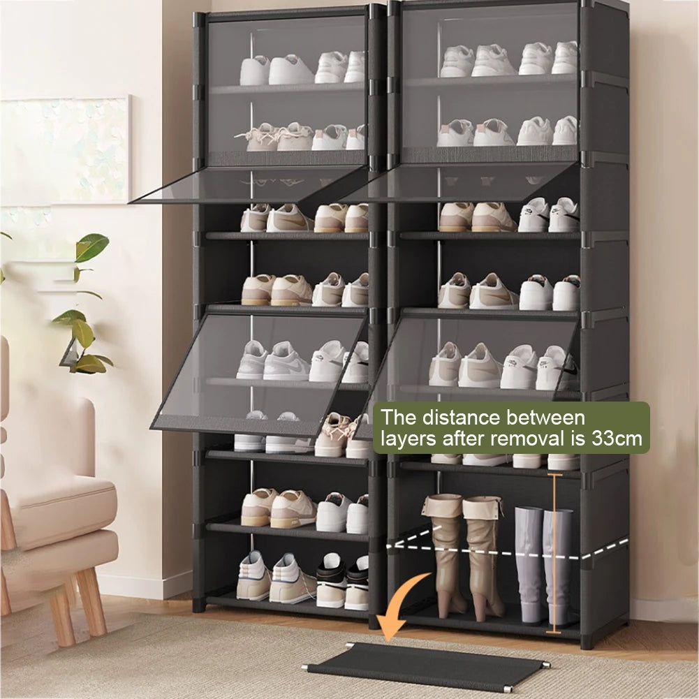 9-Layer Dustproof Shoe Cabinet Organizer 60cm Space-Saving Shoe Rack with Clear Lid (Black)