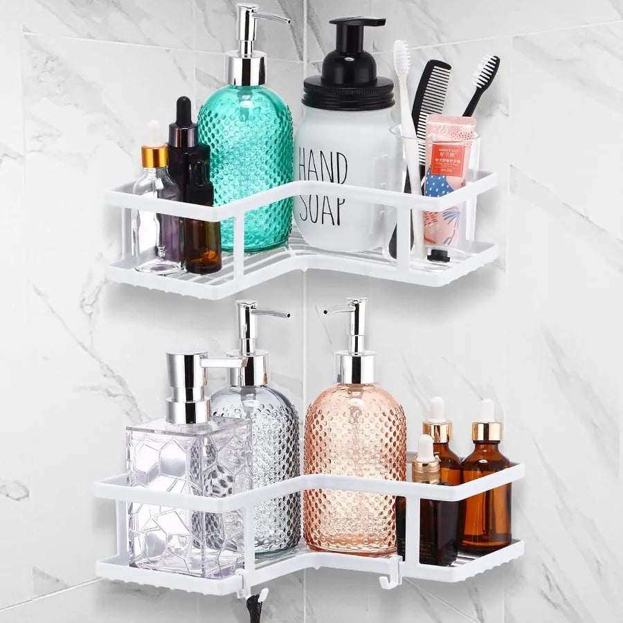 Corner Shower Caddy Space-Saving 2PCS Rustproof Adhesive Wall Shelf
