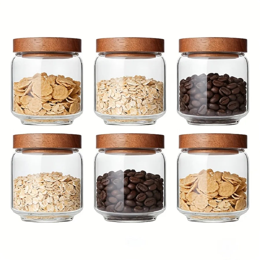 Glass Containers Canister Set 15.2 oz Airtight Food Storage Spice Jars (6 Pack)
