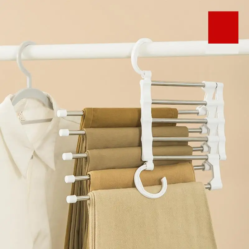 5-in-1 Space Saving Pants Hanger Collapsible Towel Tie Hook Multi-functional Clothes Trouser Rack (White)