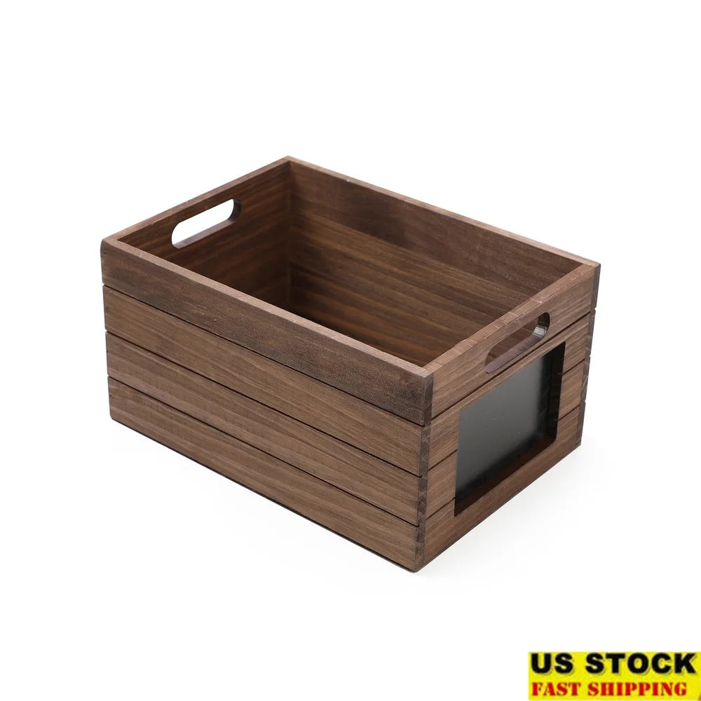 Wood Storage Crate with Chalkboard Label Decorative Organizer