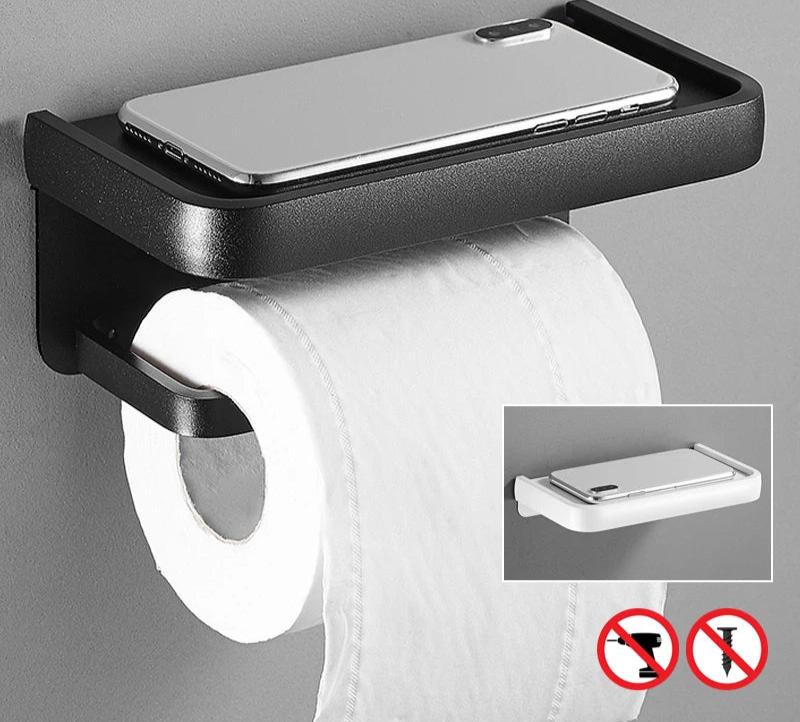 Multifunction Shelf Roll Paper Holder with Rod (Black)