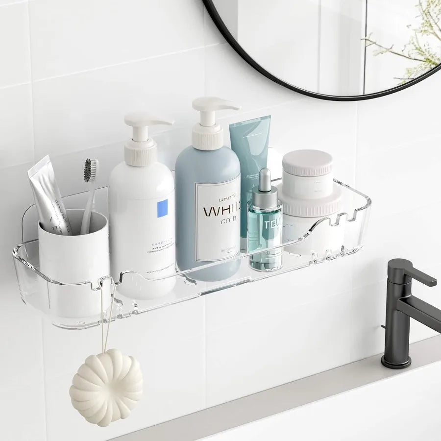Acrylic Wall Mounted Shower Caddy No-Drill Adhesive Bathroom Shelf Organizer