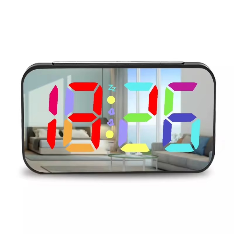 LED Mirror Digital Alarm Clock Large Display for Bedroom Home Office