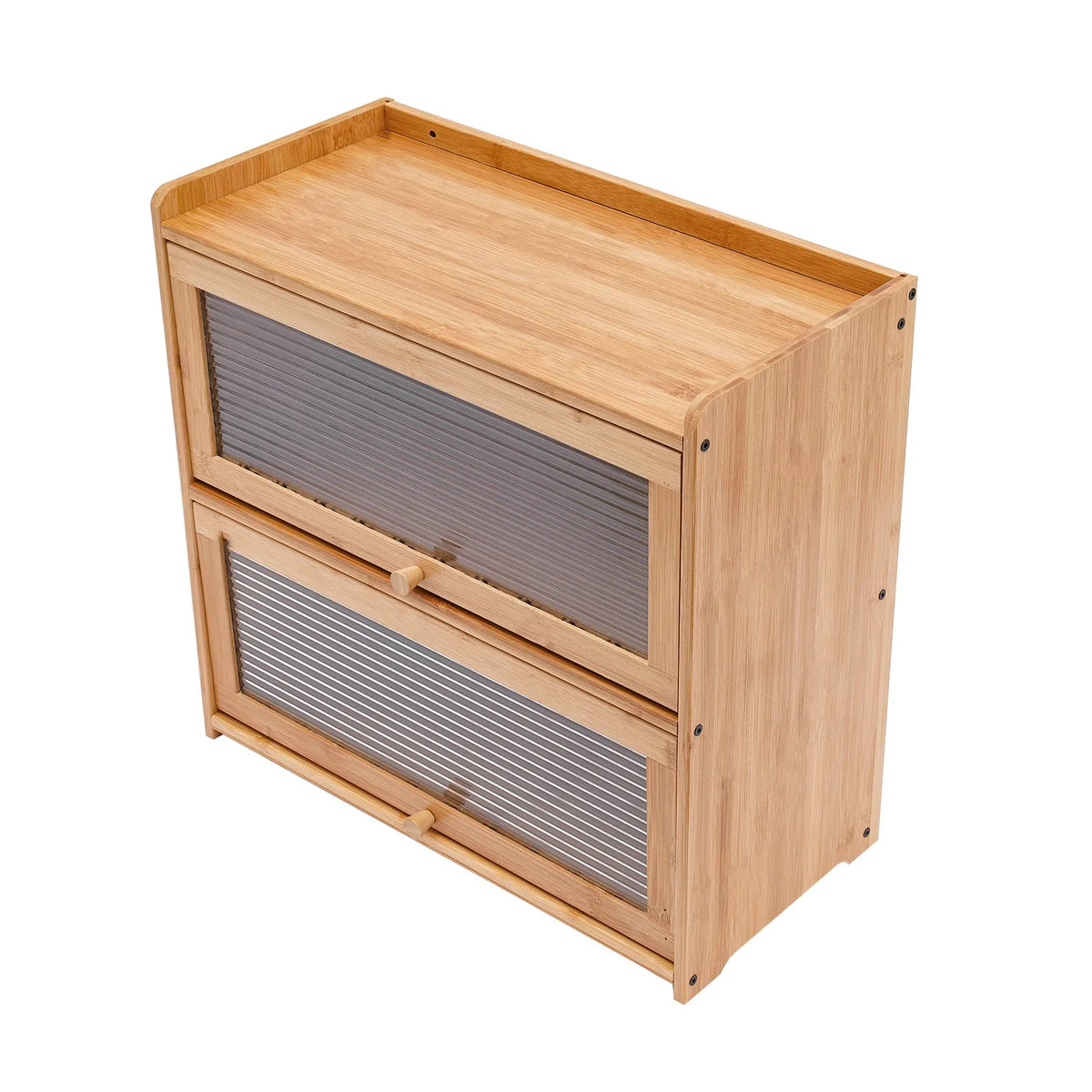 2-Tier Bamboo Kitchen Storage Cabinet – Versatile Countertop Organizer with Clear Acrylic Sliding Doors