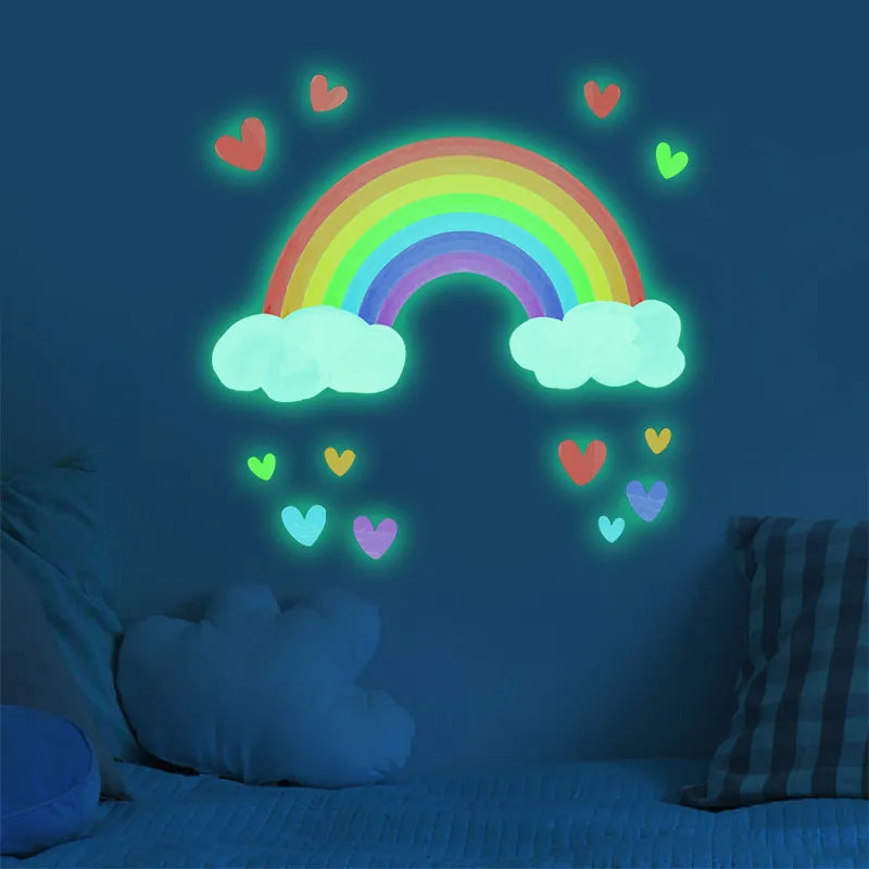 Cartoon Rainbow Luminous Wall Stickers 1 Piece, Glow-in-the-Dark Clouds & Hearts