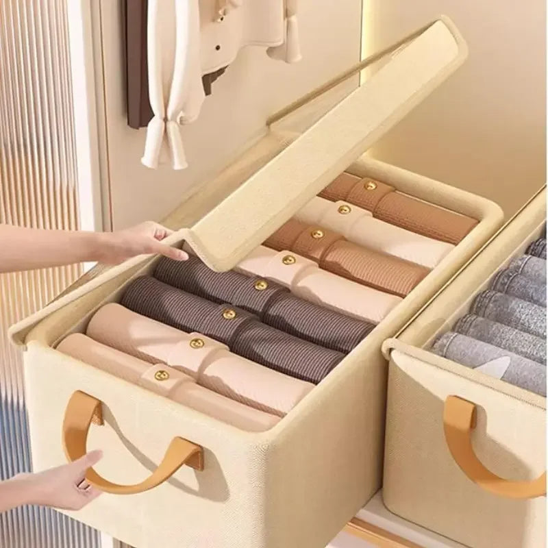 Covered Wardrobe Organizer Storage Box (Ivory)
