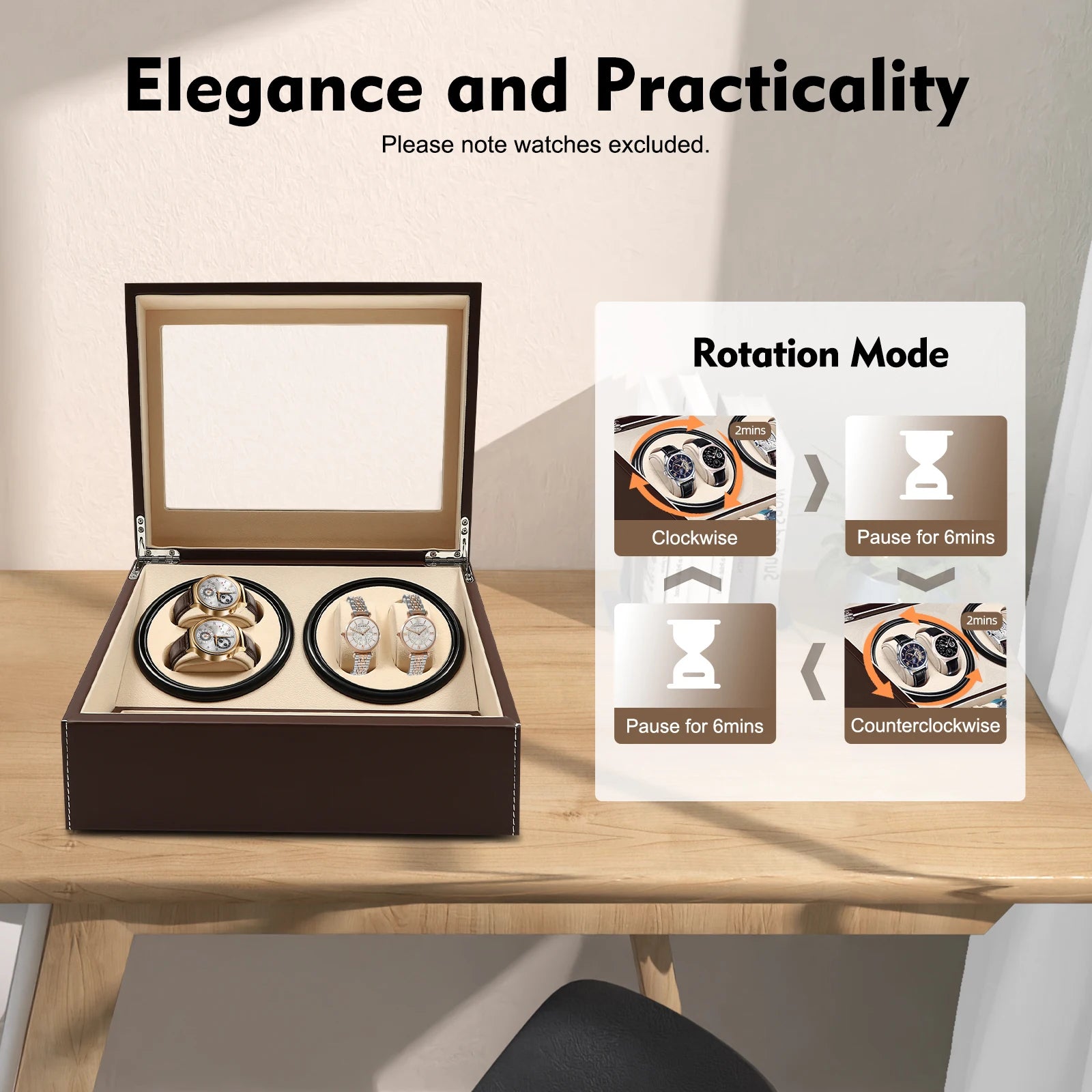 Brown Leather Automatic Watch Winder Display Case