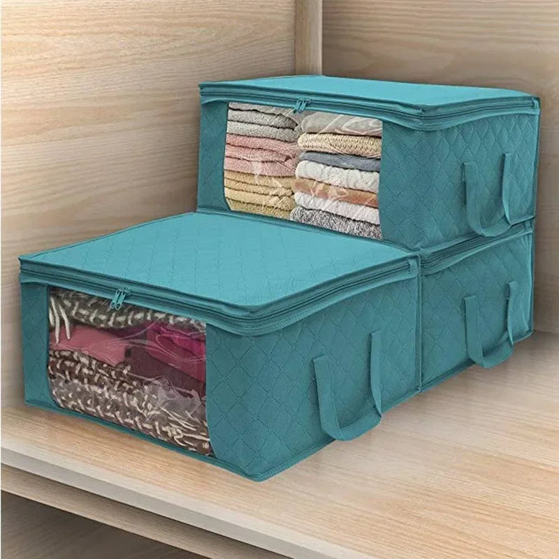 Clothes Organizer Case With Zipper Foldable Storage Box (Blue)