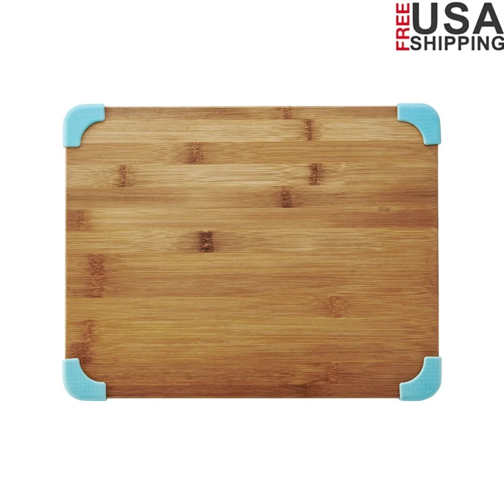 Thick Nonslip Bamboo Cutting Board Reversible Wood Board for Kitchen Food Preparation