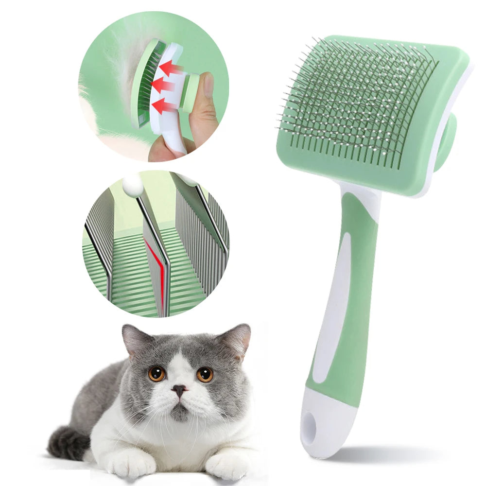 Professional Pet Grooming Tool Easy-Clean Pet Comb with Stainless Steel Needles (Green)