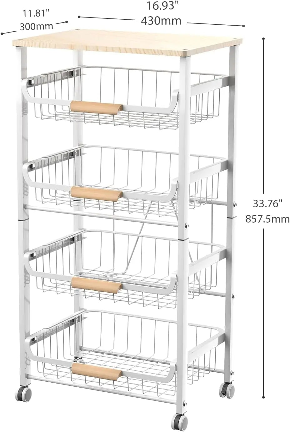 Kitchen Organizer Cart 5-Tier with Wood Top Rolling Drawers