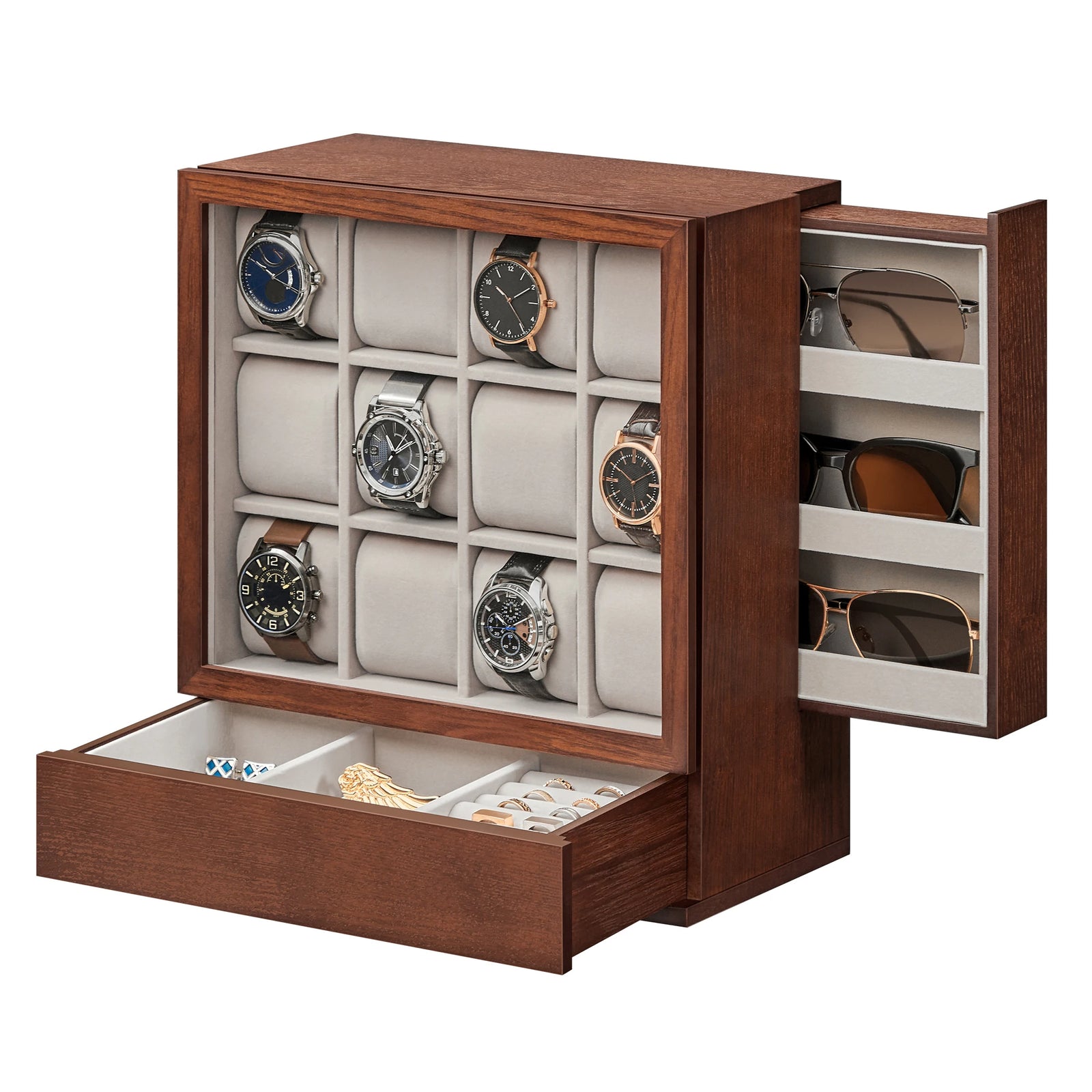 Luxury Wooden Watch Display Cabinet 12 Slot Organize (Brown)