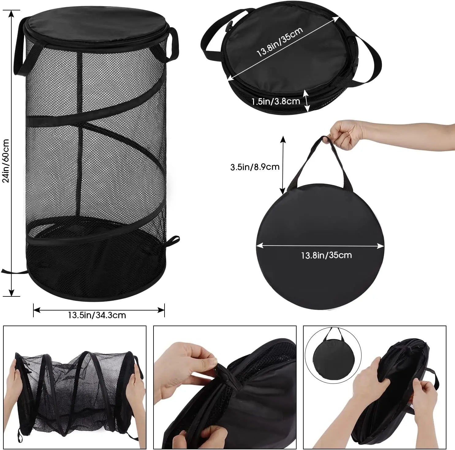 Large Foldable Laundry Basket with Lid Mesh Handles