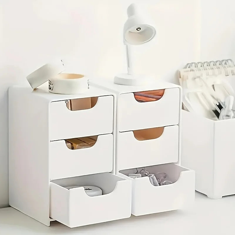 3-Tier Desk Organizer with Drawers Decorative Office Supply Storage Box