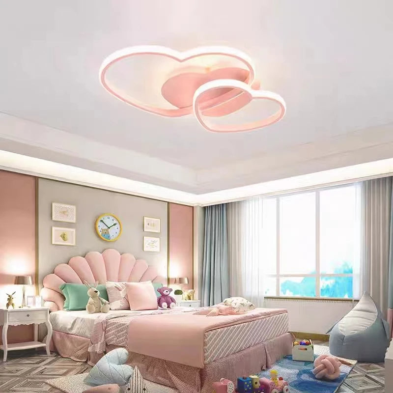 Heart Shape Ceiling Lamp Princess Pink Dimmable Chandelier Lighting with Remote