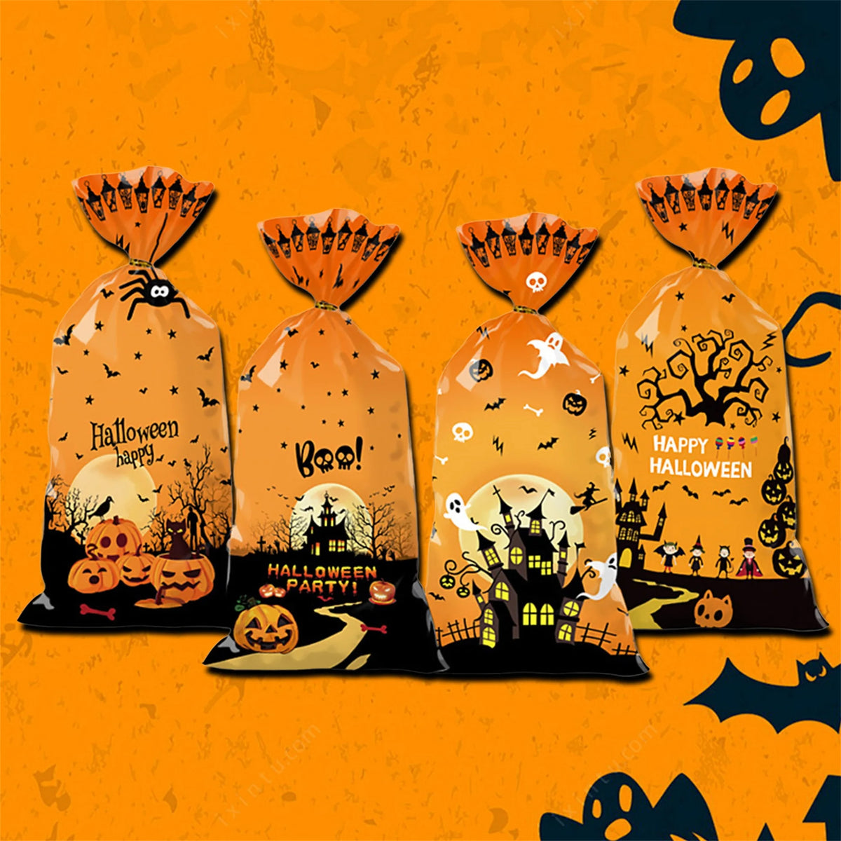 Halloween Pumpkin Ghost Candy Bags (4-Pack)