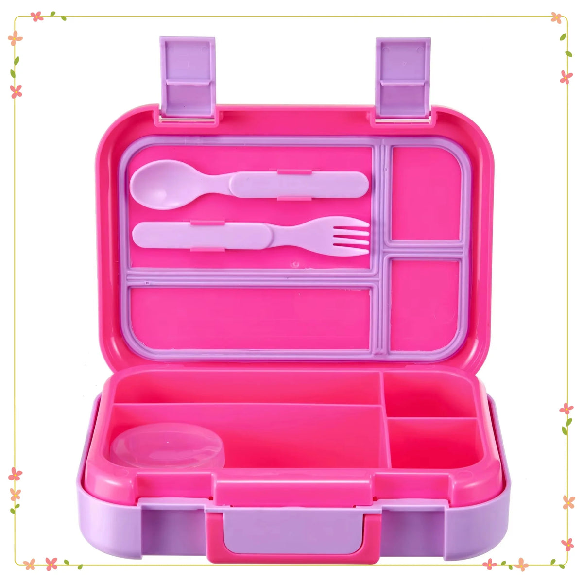 4-Compartment Lunch Container Set with Fork Spoon and Dressing Cup for Adults Kids