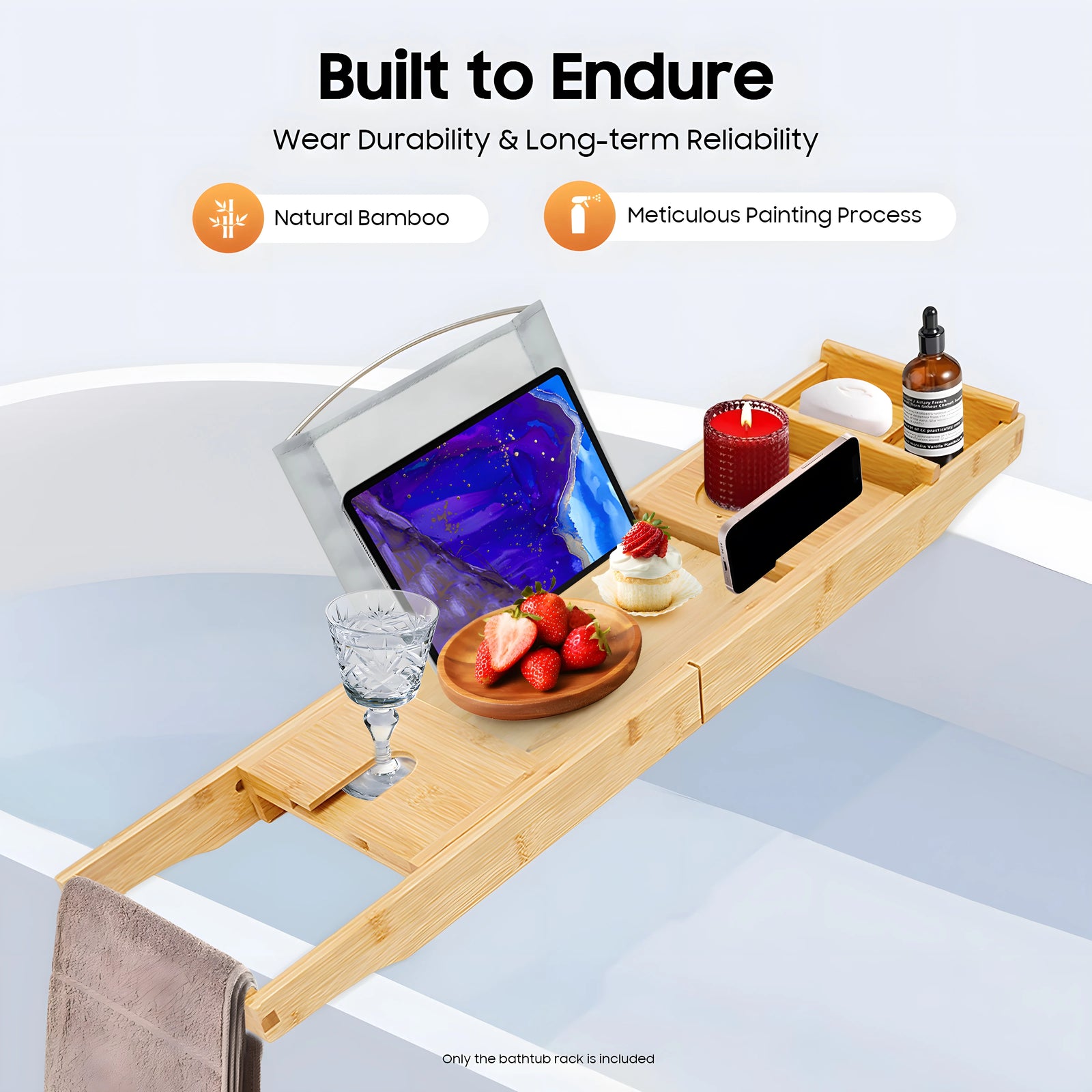 Expandable Bath Tray with Red Wine Cup Slot and Media Holder