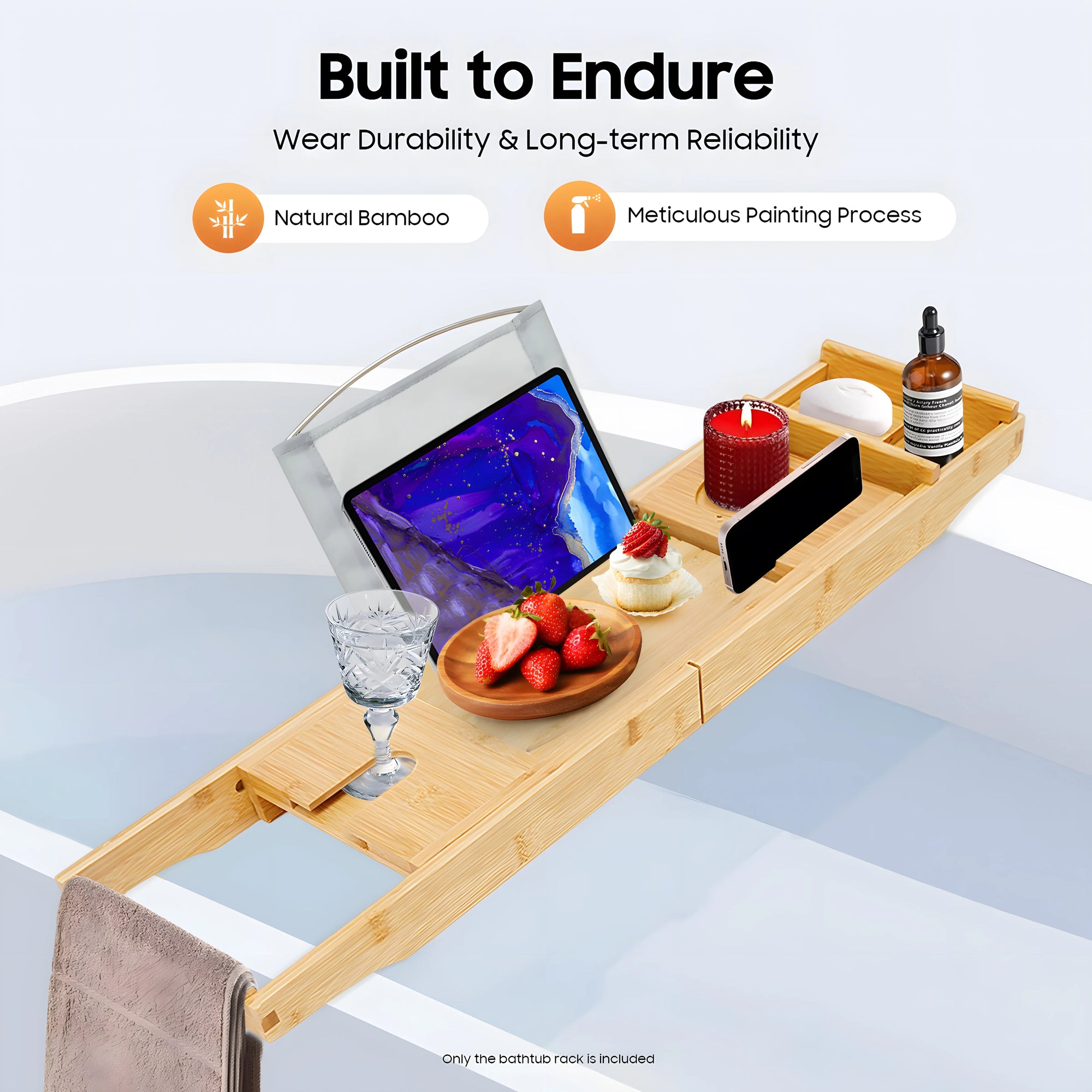 Expandable Bath Tray with Red Wine Cup Slot and Media Holder