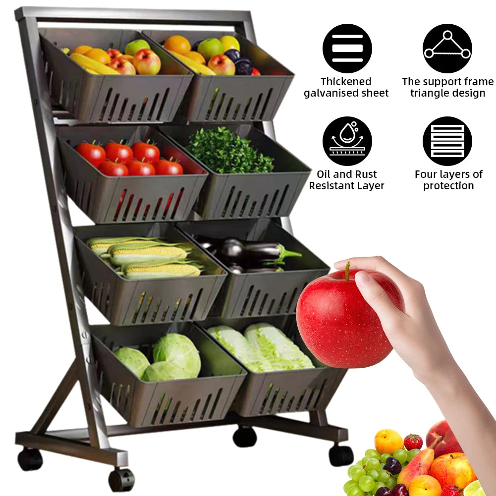 4-Tier Fruit Vegetable Storage Basket with Wheels