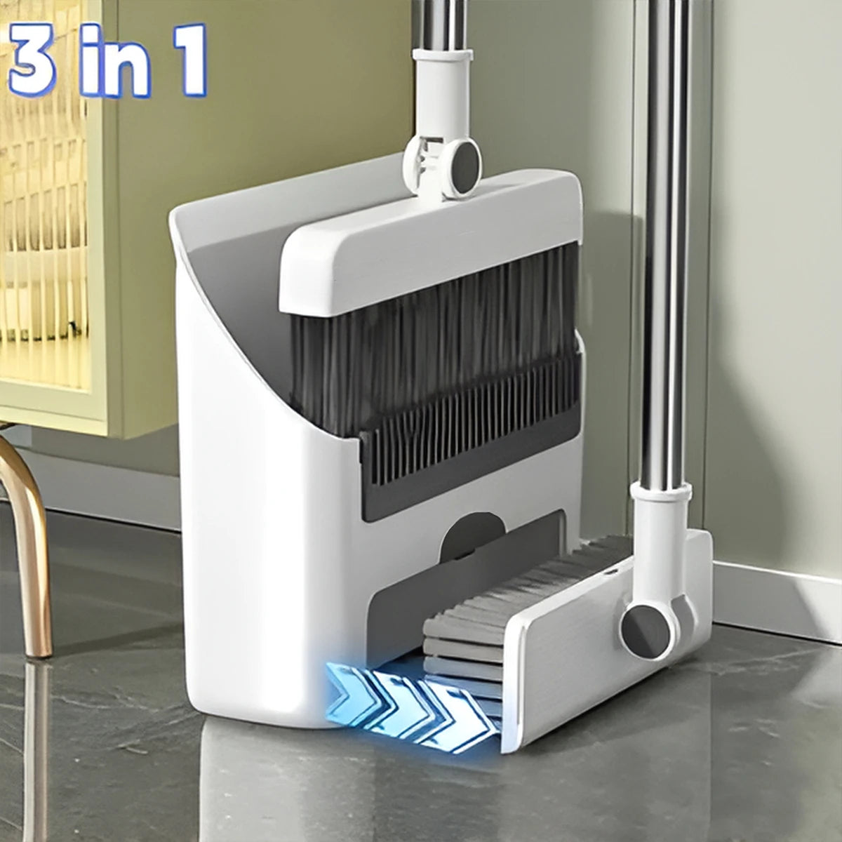 3-in-1 Cleaning Set Long-Handle Broom and Dustpan