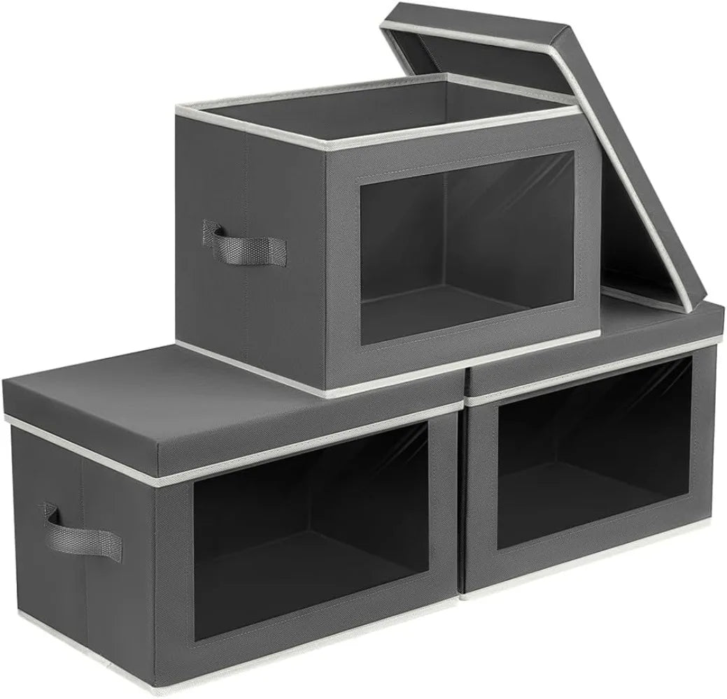 Collapsible Decorative Organizers 3-Pack Dark Grey Fabric Storage Bins