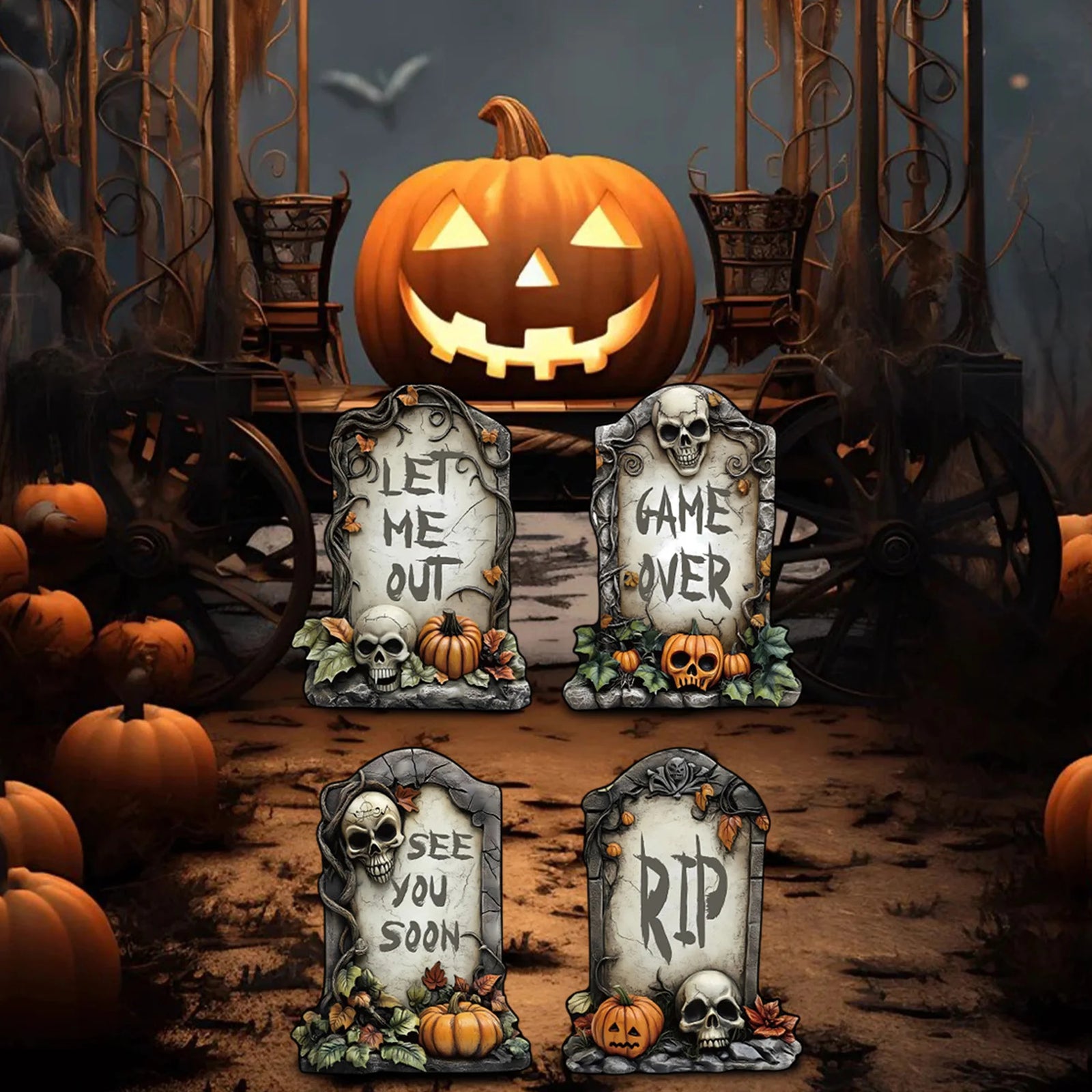 Set of 6 Tombstones for Outdoor Graveyard Decorations